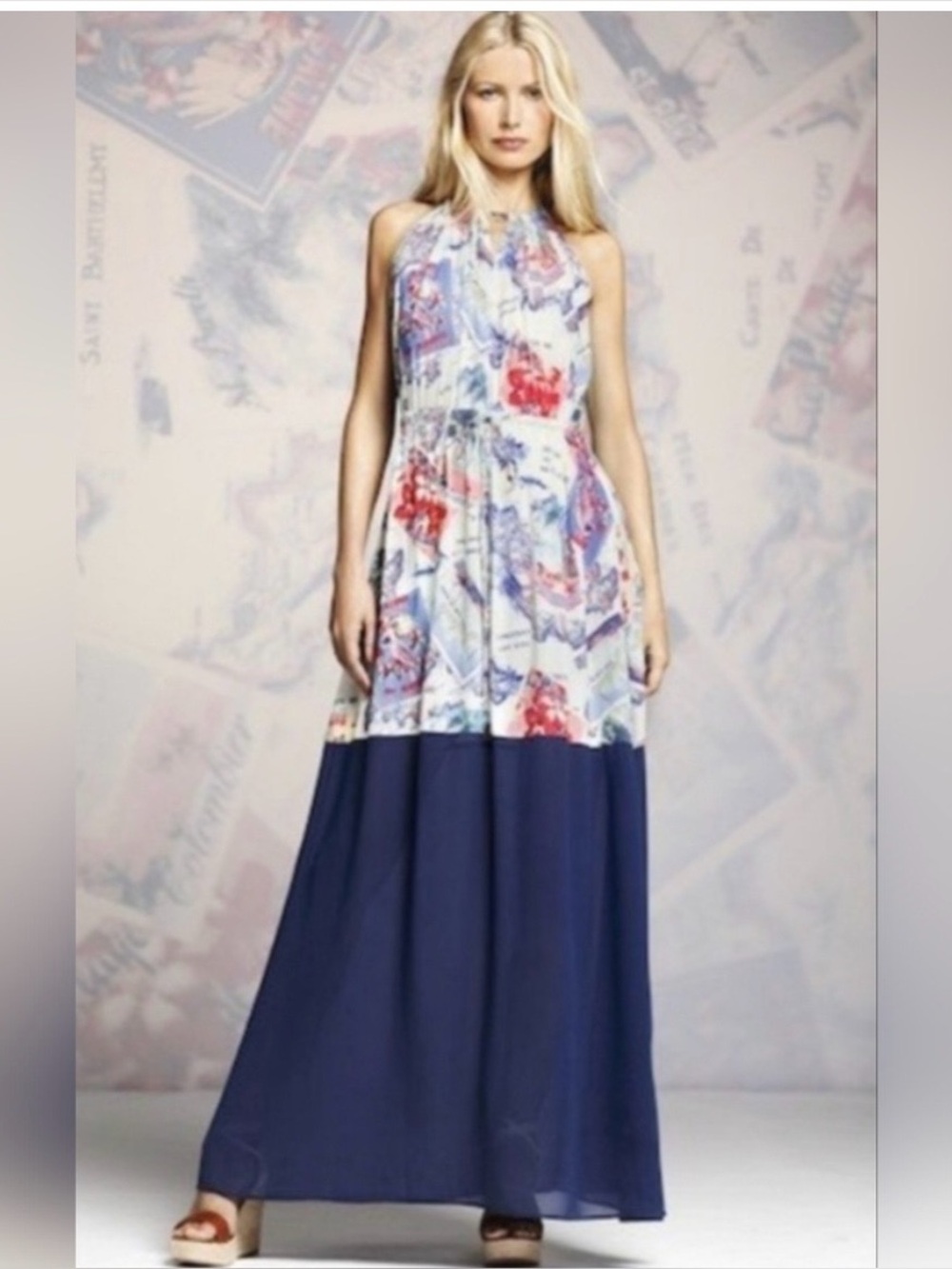 Peter Som Postcard St. Barth France Maxi Dress Travel Size Medium EUC